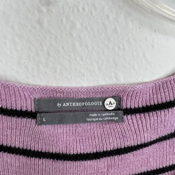 Anthropologie Faye Striped Sweater Purple White SZ L slouchy Alpaca Wool Cotton - Picture 5 of 6